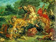 Eugene Delacroix lejonjakt oil painting artist